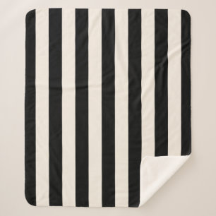 Couverture Sherpa Bandes Verticales Noir Et Crème Blanc Gratté