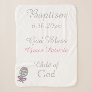 Couverture Sherpa Baptême Bébé Fille Hochet Rose Étoile Moyen
