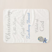 Couverture Sherpa Baptême Bébé Garçon Hochet Bleu Moyen (Devant (Horizontal))