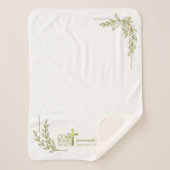 Couverture Sherpa Baptême de bébé personnalisé Gold Cross Floral (Devant)