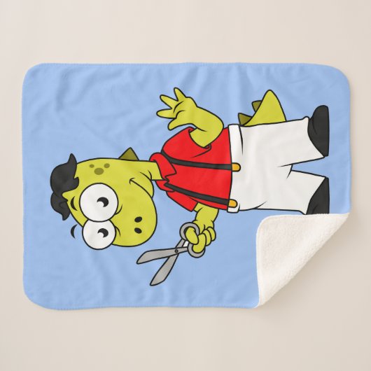 Couverture Sherpa Barbier À Rex Tyrannosaurus Avec Ciseaux. (Devant (Horizontal))