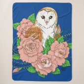 Couverture Sherpa Barne Chouette Fleurs roses Bleu (Devant)