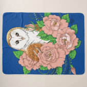 Couverture Sherpa Barne Chouette Fleurs roses Bleu (Devant (Horizontal))