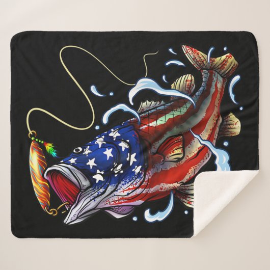 Couverture Sherpa Basse Pêche Poisson Drapeau Américain Pêche Patrio (Devant (Horizontal))
