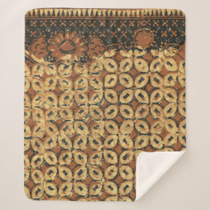 Couverture Sherpa Batik Kawung vintage indonésien à motif rustique