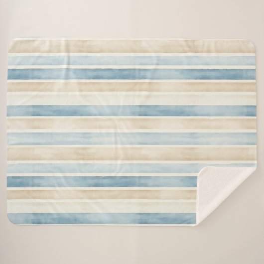 Couverture Sherpa Beach Blue Cream Stripes (Devant (Horizontal))
