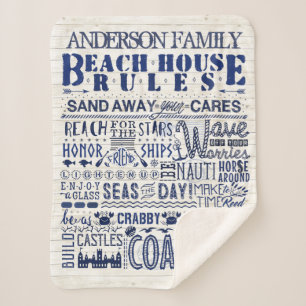 Couverture Sherpa Beach House Rules Coastal Blue Famille personnalis