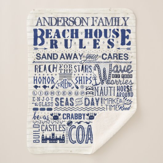 Couverture Sherpa Beach House Rules Coastal Blue Famille personnalis (Devant)