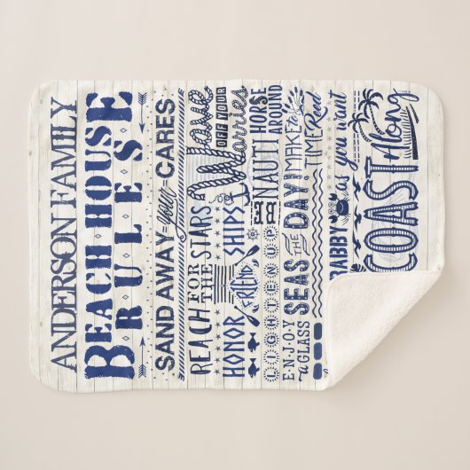 Couverture Sherpa Beach House Rules Coastal Blue Famille personnalis (Devant (Horizontal))