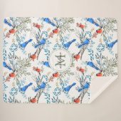 Couverture Sherpa Beau Aquarelle Oiseaux et Motif de Foliage (Devant (Horizontal))