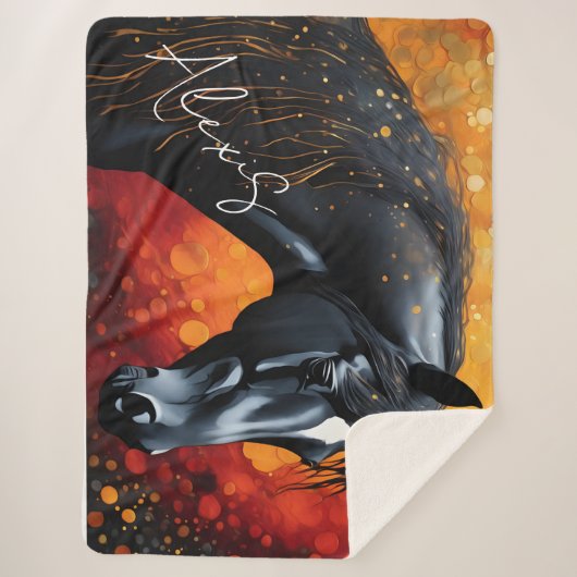 Couverture Sherpa Beau Cheval Noir (Devant)
