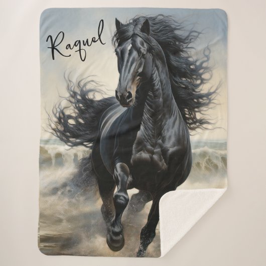 Couverture Sherpa Beau Cheval Noir Thoroughbred (Devant)