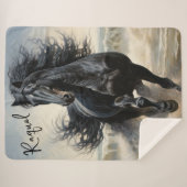 Couverture Sherpa Beau Cheval Noir Thoroughbred (Devant (Horizontal))
