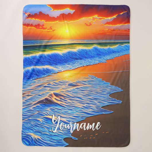 Couverture Sherpa Beau coucher de soleil sur la plage (Devant)