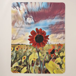Couverture Sherpa Beau tournesol rouge dans le champ Art numérique