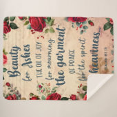 Couverture Sherpa Beauté Des Cendres, Ésaïe 61:3, Écriture Rose (Devant (Horizontal))