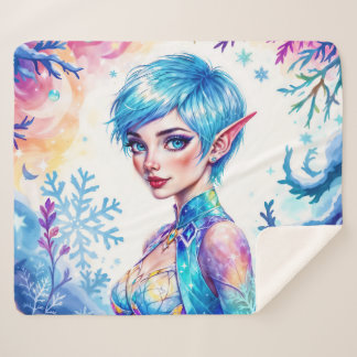 Couverture Sherpa Beauté elfe d'hiver enchantée gelée reine art
