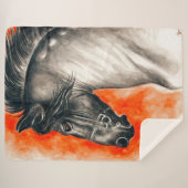 Couverture Sherpa Beauté friésienne Cheval Noir Aquarelle Art (Devant (Horizontal))