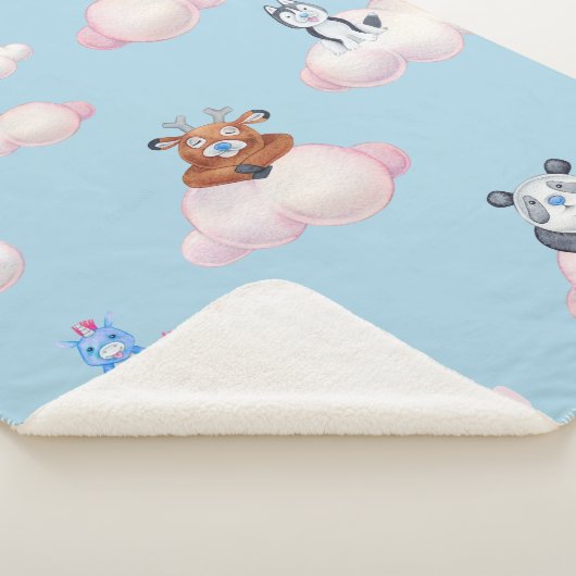 Couverture Sherpa Beaux Animaux Dans Les Nuages Monogram Sherpa Blan (3/4)