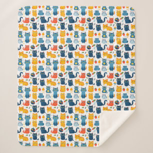 Couverture Sherpa Beaux chats kawaii, jouer avec des jouets blanc ba