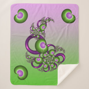 Couverture Sherpa Beaux cœurs roses verts modernes abstraits fractal