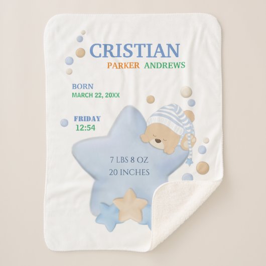 Couverture Sherpa Bébé Bébé Bébé Stats de naissance Sher (Devant)