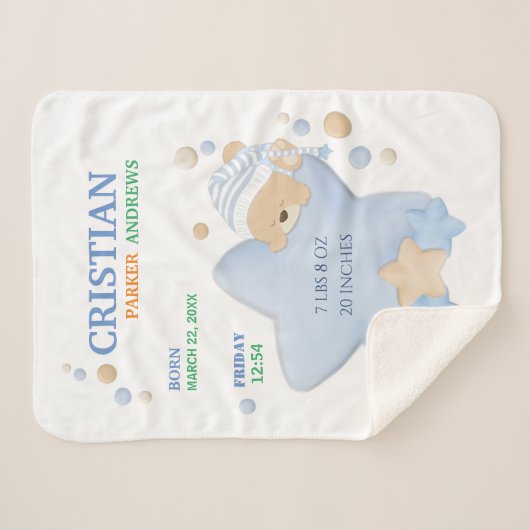 Couverture Sherpa Bébé Bébé Bébé Stats de naissance Sher (Devant (Horizontal))