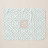 Couverture Sherpa Bébé bleu Motif géométrique Monogrammé (Devant (Horizontal))