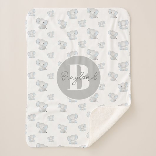 Couverture Sherpa bébé éléphant garçon prénom (Devant)