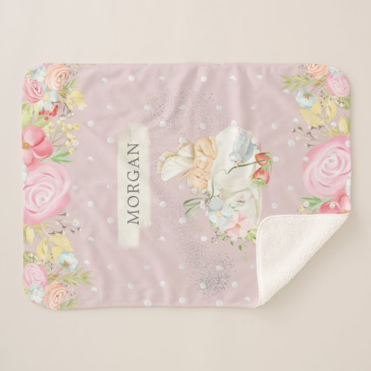 Couverture Sherpa bébé fée joli jardin enchanté monogramme sherpa b (Devant (Horizontal))