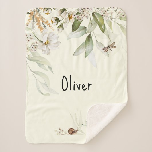 Couverture Sherpa Bébé Garçon aquarelle Floral, Petite poussette (Devant)