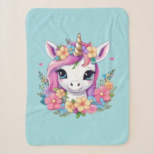 Couverture Sherpa Bébé magique licorne avec fleurs