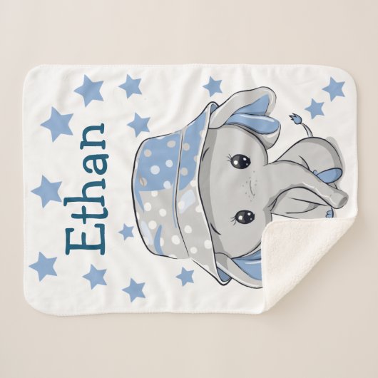 Couverture Sherpa Bébé mignon éléphant garçon (Devant (Horizontal))