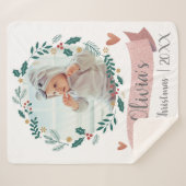 Couverture Sherpa Bébé mignon photo premier Noël rose Coeur couronne (Devant (Horizontal))