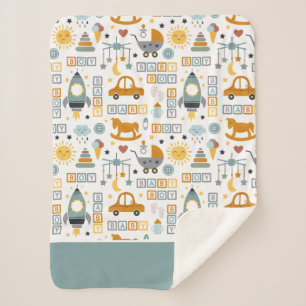 Couverture Sherpa Bébé mignon voiture et Motif de jouets avec nom