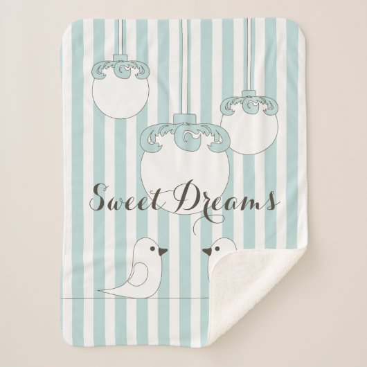 Couverture Sherpa Bébé personnalisé Bleu bande mignonne Oiseaux Enfa (Devant)