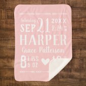Couverture Sherpa Bébé rose Fille Naissance Statistiques Keepsaké