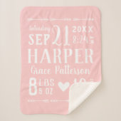 Couverture Sherpa Bébé rose Fille Naissance Statistiques Keepsaké (Devant)