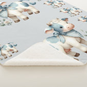 Couverture Sherpa Bébé Vache Gingham Bleu Pastel Esthétique Ferme (3/4)