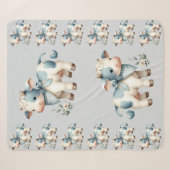 Couverture Sherpa Bébé Vache Gingham Bleu Pastel Esthétique Ferme (Devant (Horizontal))