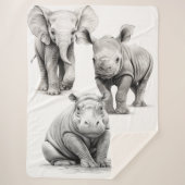 Couverture Sherpa Bébés d'animaux sauvages noirs et blancs Sherpa Bl (Devant)