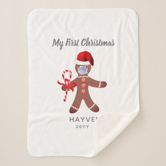Couverture Sherpa Bébés mignons Premier pain d'épices de Noël Monogr (Devant)