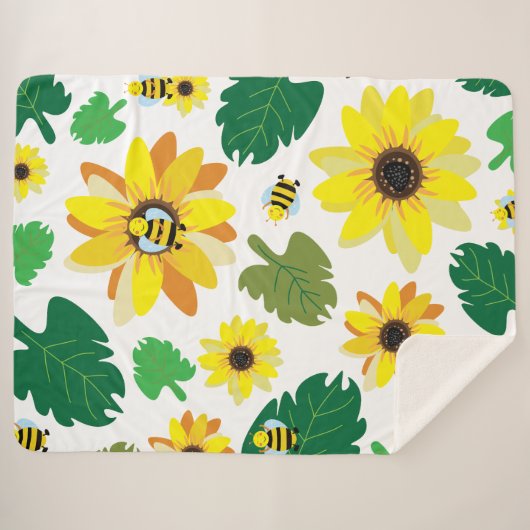 Couverture Sherpa Bee de tournesol mignonne (Devant (Horizontal))