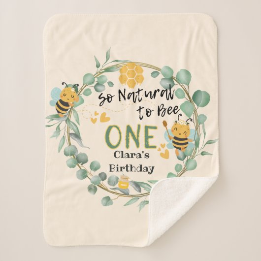 Couverture Sherpa Béès mignonnes 1er cadeau fête d'anniversaire (Devant)