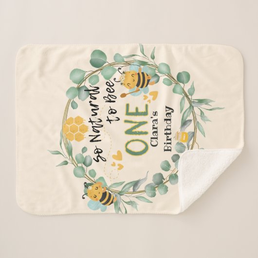 Couverture Sherpa Béès mignonnes 1er cadeau fête d'anniversaire (Devant (Horizontal))