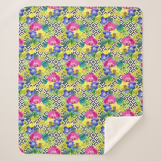 Couverture Sherpa Bégonia et palmettes d'orchidée (Devant)