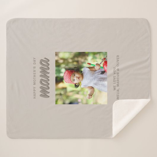 Couverture Sherpa Beige moderne maman Enfants Photo Fête des mères (Devant (Horizontal))