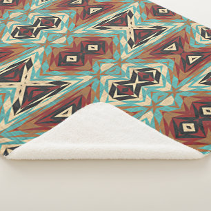 Couverture Sherpa Beige Rouge Brown Aqua Bleu Vert Black Tribal Art