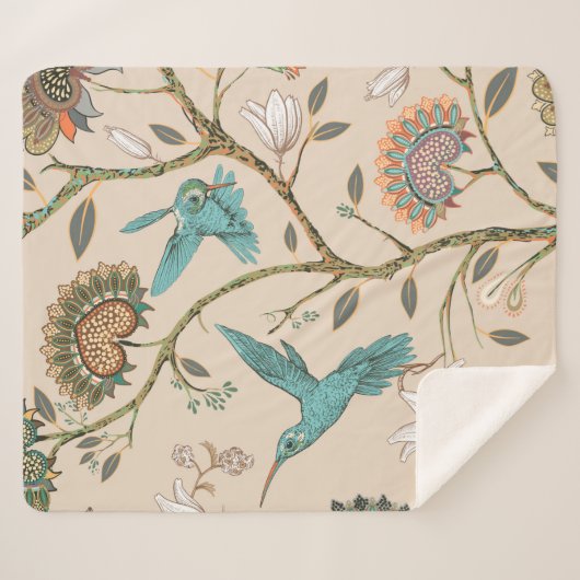 Couverture Sherpa Beige seamless pattern with stylized flowers and b (Devant (Horizontal))