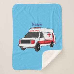 Couverture Sherpa Belle ambulance rouge caricature van